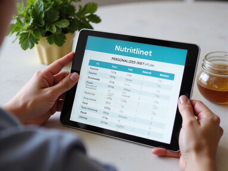 Dietetyk wskazujący na spersonalizowany plan żywieniowy na tablecie podczas konsultacji z klientem.