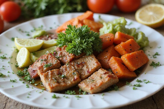 Pięknie udekorowany zdrowy posiłek na talerzu